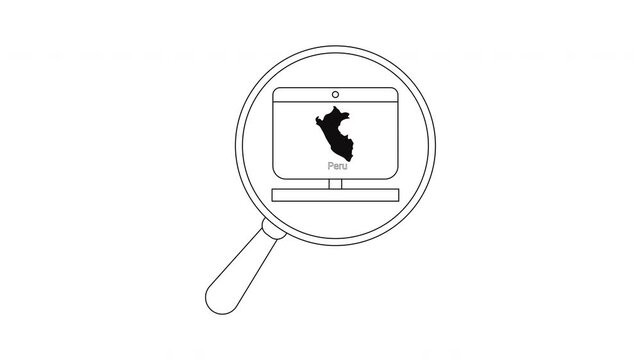Digital Search for Peru Map on Computer Screen with Magnifying Glass Illustration.