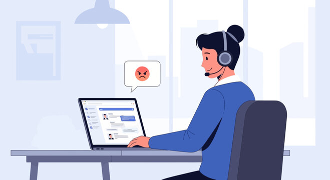 Frustrated Call Center Agent with Angry Customer Chat