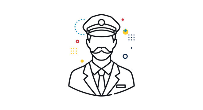 Professional icon depicts a captain or pilot with a mustache wearing a formal peaked cap and a suit with a necktie and badge.