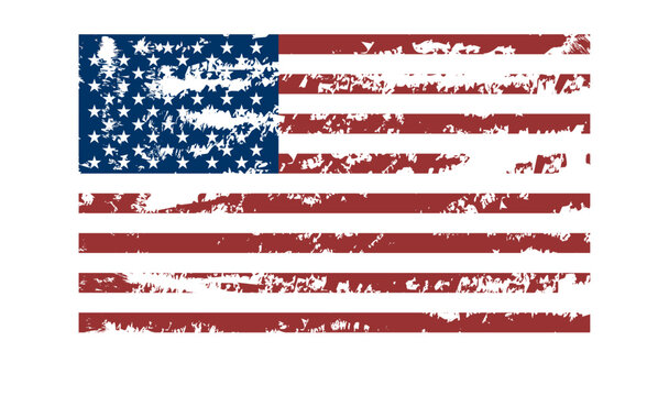 Textured distressed american flag with vintage worn grunge effect and faded stars