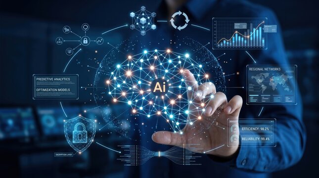 Artificial intelligence brain network hologram, predictive analytics and optimization models
