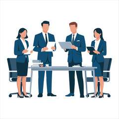 Fototapeta premium Professional Business Team Standing in Office Meeting and Corporate Discussion Vector Illustration