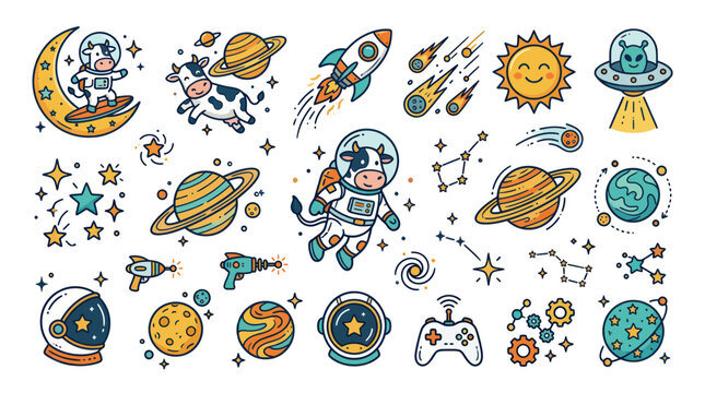 Astronaut in Space with Planets.