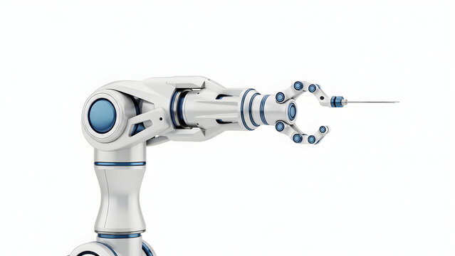 The robotic arm is performing precision work with a drill.