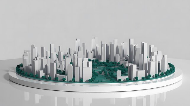 Futuristic smart city model with modern skyscrapers and sustainable urban design