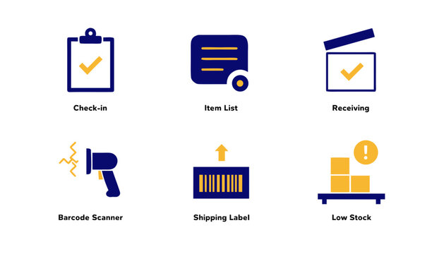 Logistics icons, shipping symbols, checklist, ecommerce signs, warehouse labels