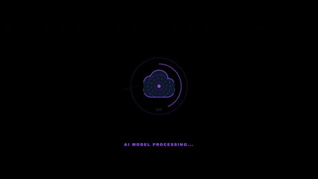Purple cloud loading circle animation for ai model processing interface. Suitable for digital message, loading screens, and technology concepts.