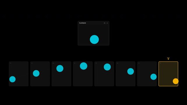 Blue circle pattern grid with bright turquoise and yellow dots on black background. Suitable for website backgrounds, digital designs, and graphic projects.