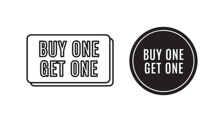 Obraz premium Buy one get one free label icon set, black and white retail promo badge vector