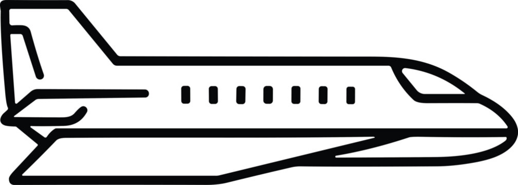 Private jet aircraft side view icon. Minimalist line art icon of a private jet airplane
