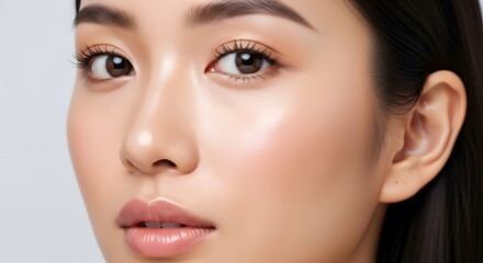 Fototapeta premium Close up portrait of a beautiful young Asian woman with glowing skin.