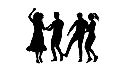 Fototapeta premium Four people dancing together silhouette style