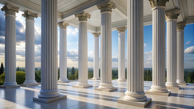 The four pillars are white and are part of a building