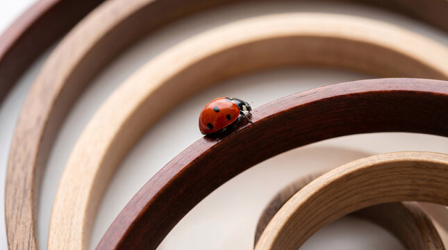 Coccinelle rouge sur courbes en bois en gros plan