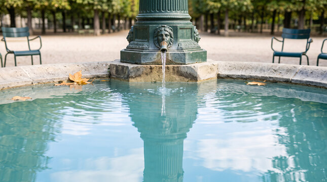 Fontaine urbaine avec reflet dans l&rsquo;eau