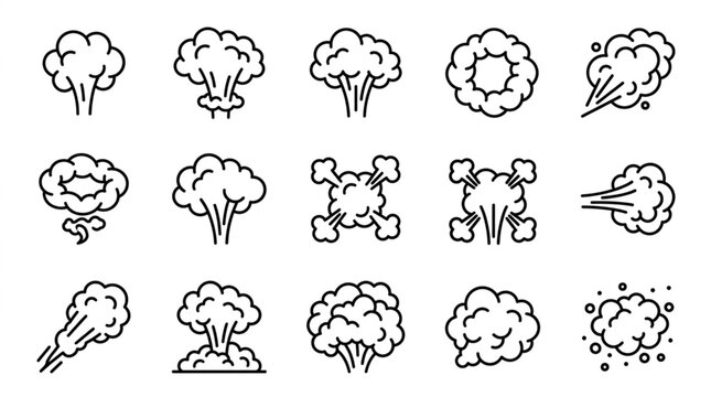Various Styles of Explosion and Smoke Effects Illustration