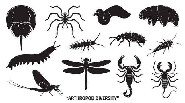 Arthropod diversity vector illustration showcases various types of arthropods from different classes and families.