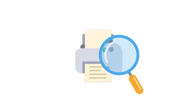 Magnifying Glass Reviewing Printed Document From Printer Animation Prores Alpha Channel 4K 60fps