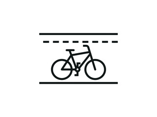 Fototapeta premium Black bicycle lane icon for urban transportation and cycling road sign.