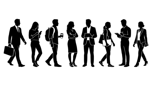 Mysterious minimalist illustration of human silhouettes standing in a group with high contrast lighting effects for conceptual art and creative design projects PNG, Transparent Background