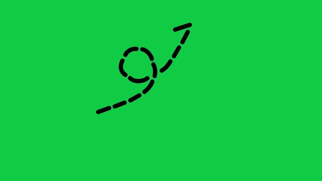 hand-drawn black dashed arrow write-on motion graphic asset with green screen background