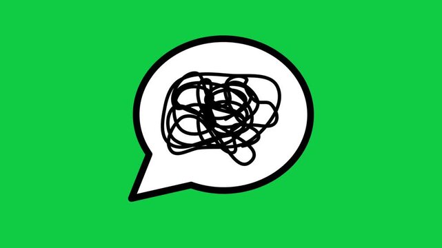 simple vector animation of a tangled mess or tangled mess speech bubble with wiggle effect on a green screen for video asset