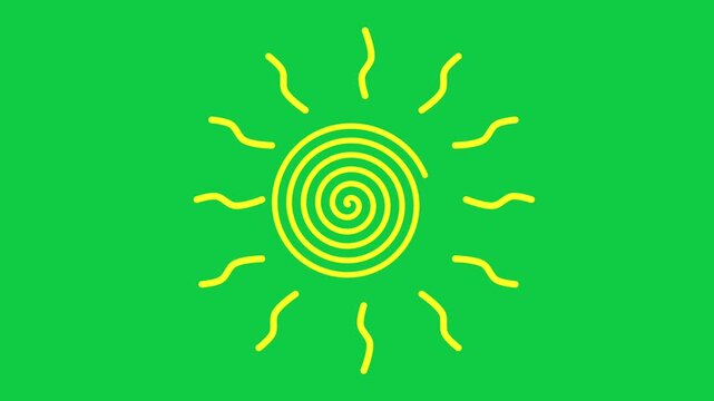spinning yellow sun spiral motion asset on a green screen background, Looping animated spiral vector