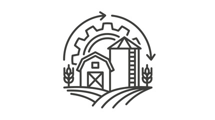 Sustainable farm icon with gear and circular arrow. © Ucul
