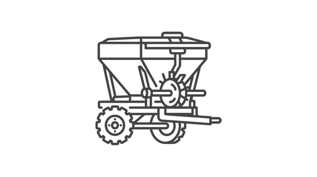 Agricultural seed drill planter farm machinery line icon.