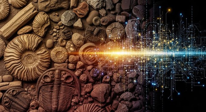 Connecting epochs A conceptual visualization bridging natural evolution with advanced digital technology, showcasing the continuous flow of progress and innovation