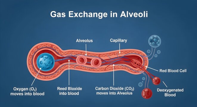 Gas Exchange in Alveoli and Capillaries Diagram