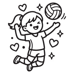 Fototapeta premium Little Girl Playing Volleyball Outdoors Fun.