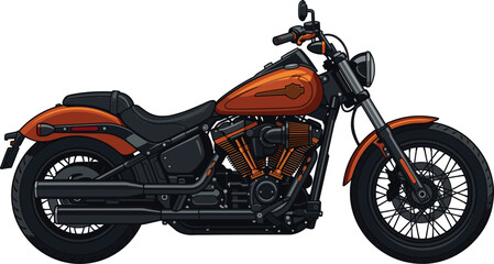 Classic orange and black cruiser motorcycle chopper vector illustration isolated on white background. © EdGe Creative