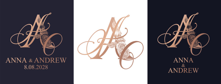 AA monogram logo in a sophisticated ornamental style. Luxury wedding initials for stationery, invitations and personalized wedding branding.