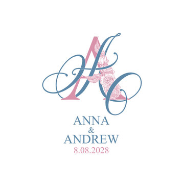 AA wedding monogram logo featuring elegant intertwined initials. Luxury design for invitations, stationery and romantic wedding branding.