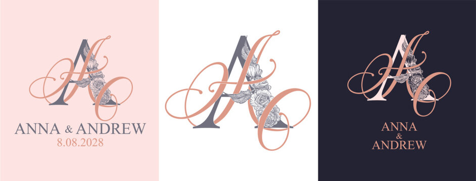 AA wedding monogram logo featuring elegant intertwined initials. Luxury design for invitations, stationery and romantic wedding branding.