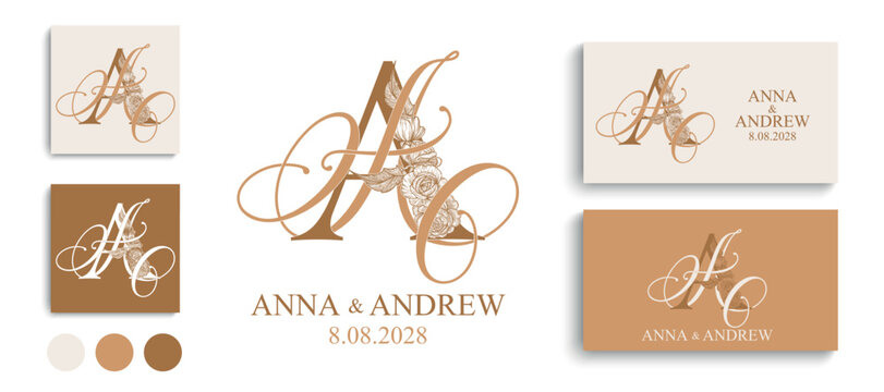 AA wedding monogram logo featuring elegant intertwined initials. Luxury design for invitations, stationery and romantic wedding branding.