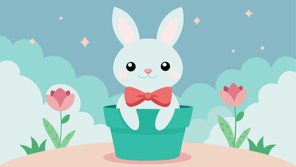 Obraz premium Cute cartoon bunny, white rabbit, floral illustration, spring vector graphics