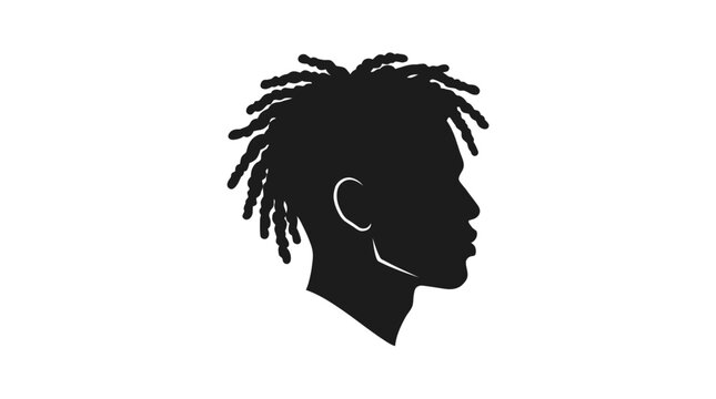 Black dreadlocks man head, side profile, afro hairstyle, vector illustration isolated on White Background