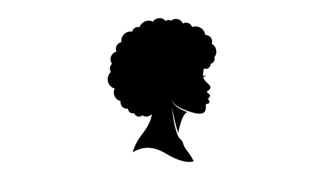 Afro Hairstyle, Black Silhouette, Hair Icon, Vector Portrait isolated on White Background
