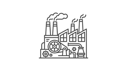 Industrial revolution factory with smoke stacks line art. © SLAMET BUDIONO