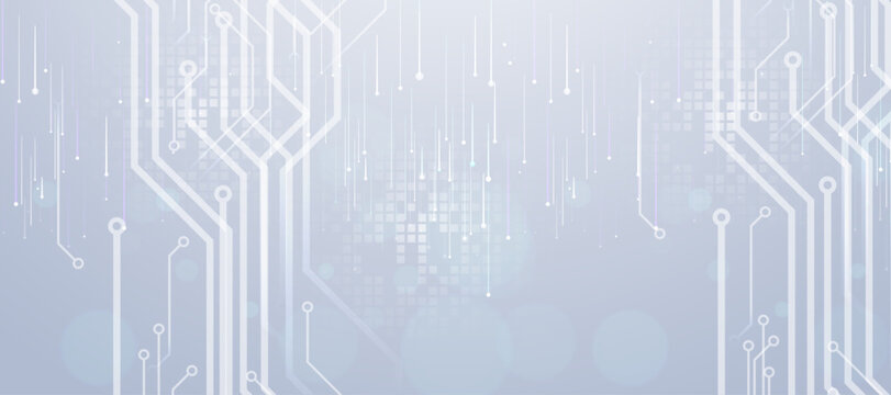 Abstract technology background with circuit board pattern and glowing data lines for modern concepts.