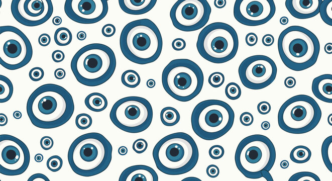 Seamless protective evil eye pattern with blue and white concentric circles representing traditional nazar amulets.