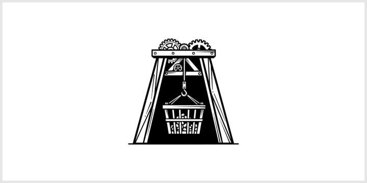 Vintage Mining Headframe With Hoist Cage