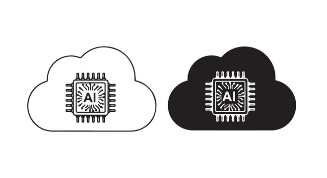 AI cloud computing icons set, microchip processor vector illustration
