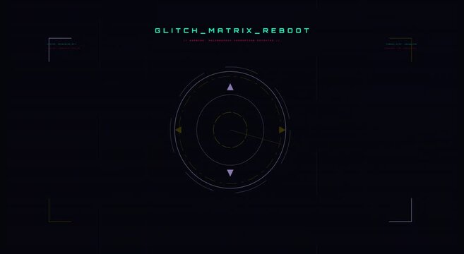 Futuristic hud interface with glitch matrix reboot scan and digital radar animation