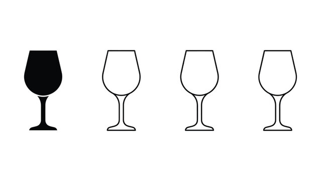 Four different wine glasses with varying fill levels isolated for catering service and festive occasion beverage illustration