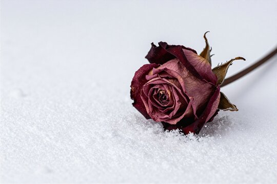 Dried rose stem on fresh snowfield