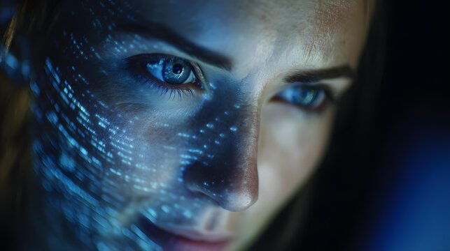 on encrypted laptop screen filled with abstract data patterns in dark modern office