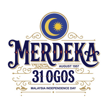 Merdeka 31 Ogos Malaysia Independence Day Typography Vector Design. crescent moon symbol, and patriotic elements in minimalist vector style for Merdeka celebration materials.